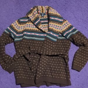 Chaps Brown and Blue Patterned Cardigan